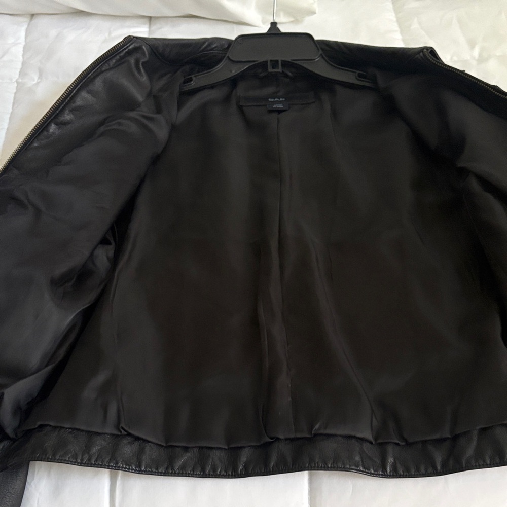 GAP Womens Black‎ Leather Jacket L - Picture 7 of 8
